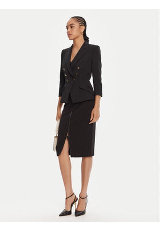 Elisabetta Franchi Marynarka GI-174-56E2 Czarny Regular Fit. Kolor: czarny. Materiał: syntetyk