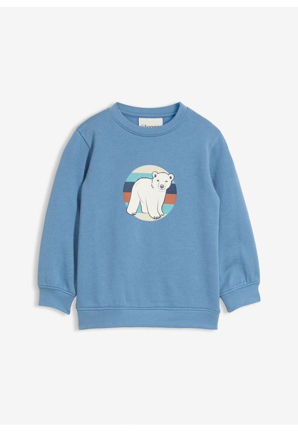 bonprix - Bluza z czystej bawełny organicznej. Kolor: niebieski. Materiał: bawełna. Wzór: nadruk
