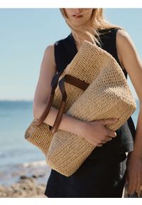 Reserved - Pleciona torebka shopper - kremowy. Kolor: kremowy