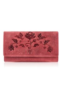 PAOLO PERUZZI - Portfel damski skórzany Paolo Peruzzi czerwony T-05. Kolor: czerwony. Wzór: kwiaty #1