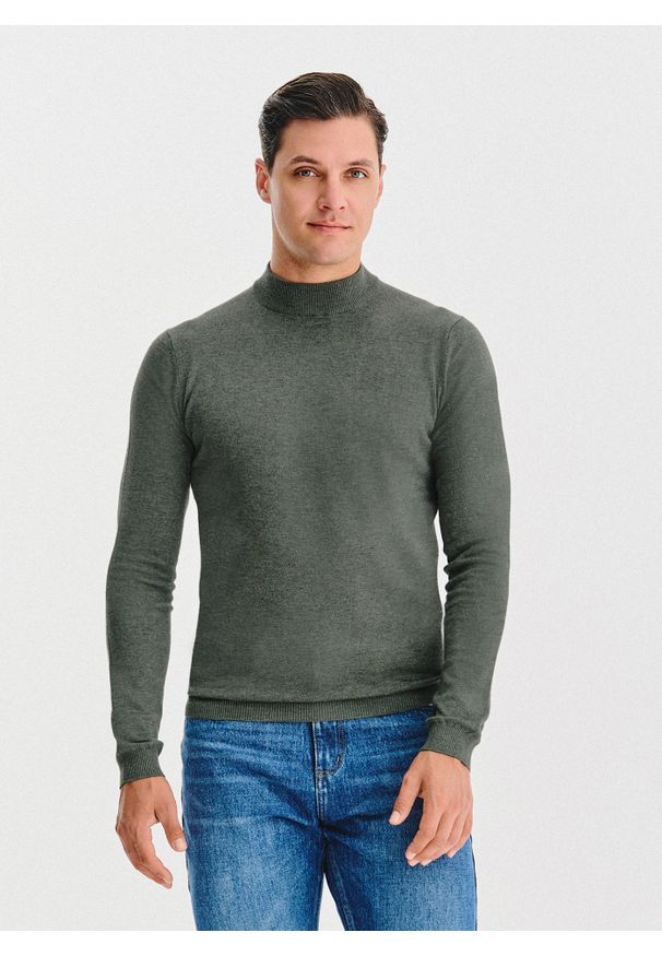 Pako Lorente - PAKO LORENTE - Półgolf męski w zielonym kolorze. Kolor: niebieski, szary, beżowy, zielony. Materiał: nylon, wiskoza. Wzór: gładki, ze splotem