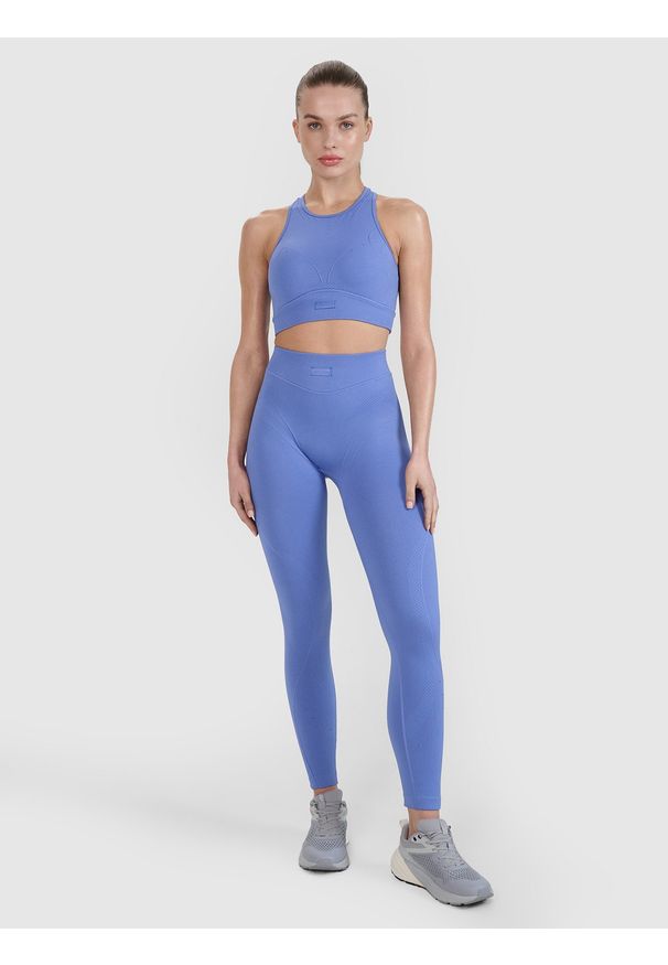 4f - 4F Legginsy treningowe bezszwowe 4F x Anna Lewandowska - niebieskie S/M. Stan: podwyższony. Kolor: niebieski. Materiał: dzianina, elastan, włókno, tkanina, syntetyk, materiał. Wzór: gładki. Sport: fitness