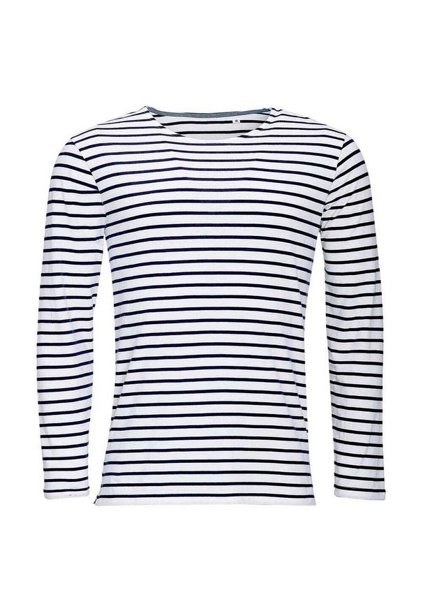 SOL'S - Męska Koszulka Z Długim Rękawem W Morskie Paski. Kolor: niebieski, wielokolorowy, biały. Długość rękawa: długi rękaw. Długość: długie. Wzór: paski. Sport: turystyka piesza