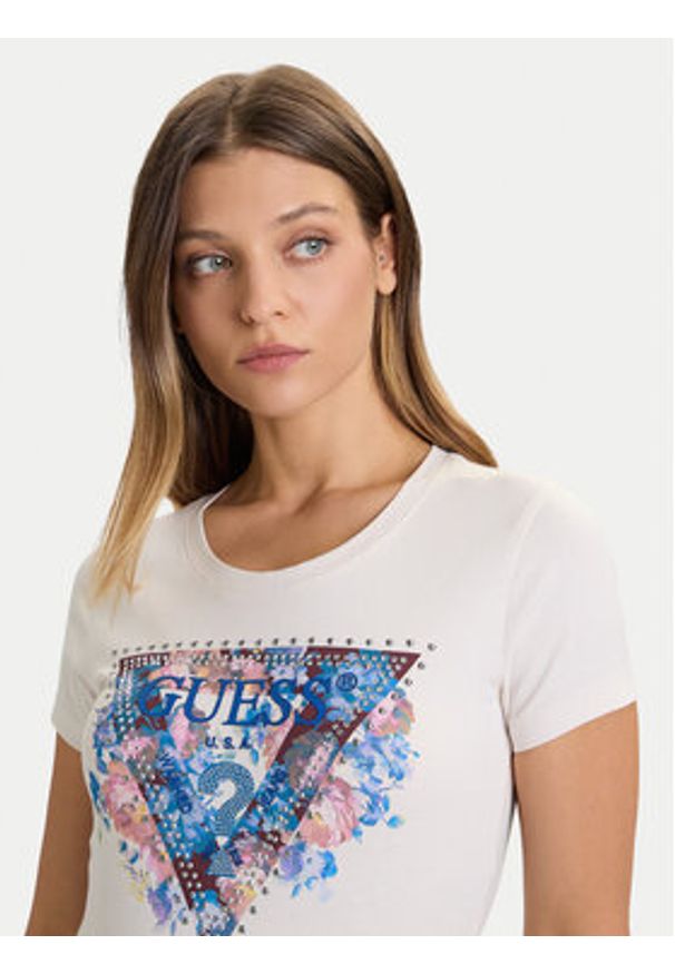 Guess T-Shirt W5BI29 J1314 Écru Slim Fit. Materiał: bawełna