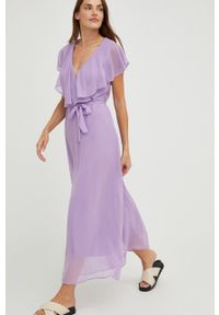 Answear Lab sukienka kolor fioletowy maxi rozkloszowana. Kolor: fioletowy. Typ sukienki: rozkloszowane. Styl: wakacyjny. Długość: maxi #5