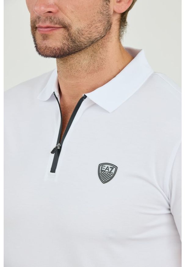 EA7 Emporio Armani - EA7 Biała męska koszulka polo rozpinana na zamek, Rozmiar L. Typ kołnierza: polo. Kolor: biały