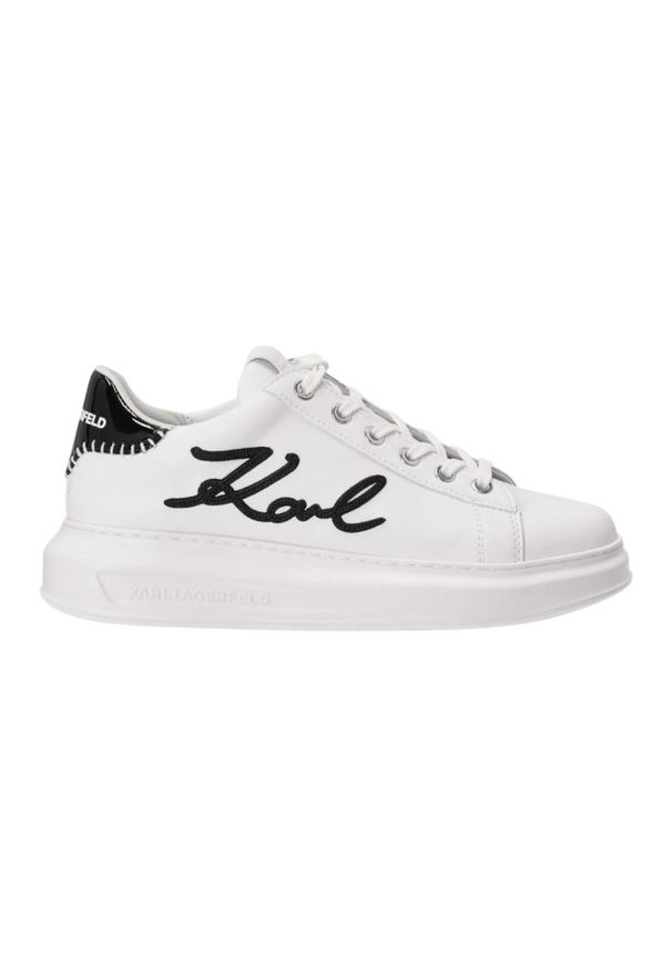 Karl Lagerfeld - KARL LAGERFELD Białe damskie sneakersy skórzane Kapri Karl NFT Lo Lace, Rozmiar 38. Okazja: na co dzień. Kolor: biały. Materiał: skóra