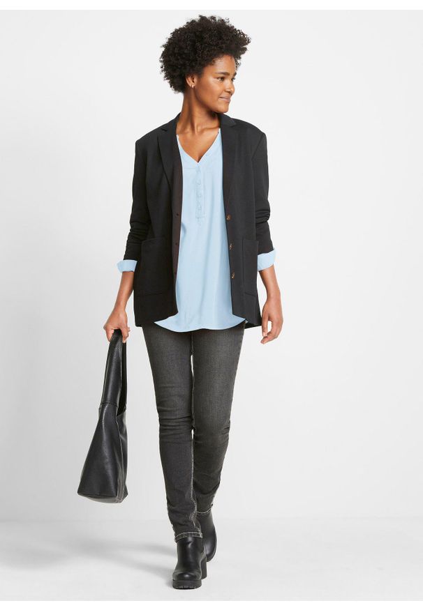 bonprix - Bluzka tunikowa z miękkiej wiskozy. Kolor: niebieski. Materiał: wiskoza. Długość rękawa: długi rękaw. Długość: długie