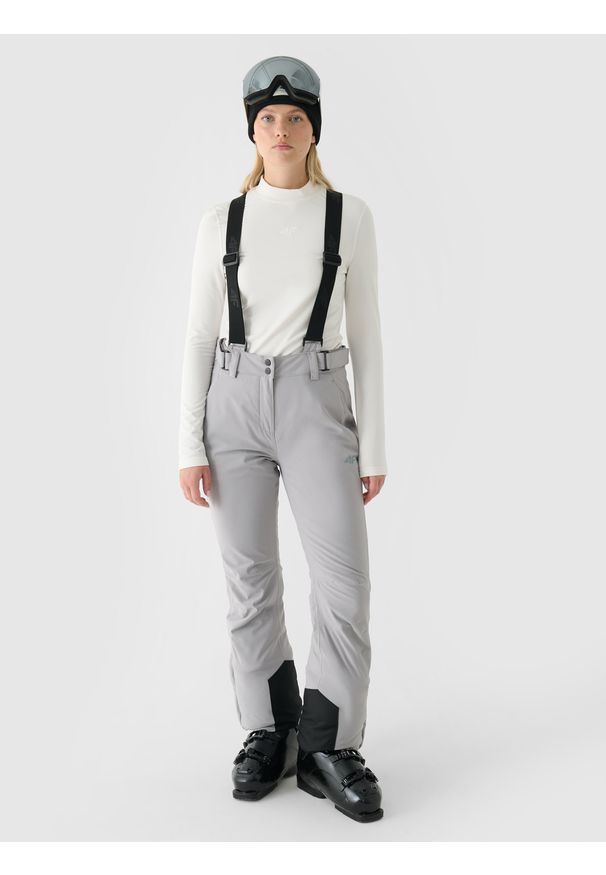 4f - 4F Spodnie narciarskie membrana 5000 damskie - szare S. Kolor: szary. Materiał: poliester, dzianina, materiał, tkanina. Wzór: gładki. Sezon: zima. Sport: narciarstwo
