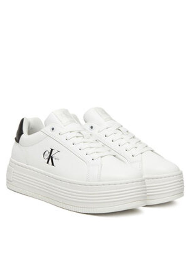 Calvin Klein Jeans Sneakersy Bold Flatf Low Lace Lth YW0YW01878 Biały. Kolor: biały. Materiał: skóra