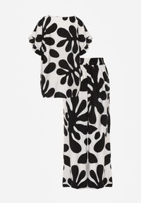 Born2be - Czarny Komplet z Wiskozy Bluzka z Falbankami i Szerokie Spodnie w Liście Thalla. Kolor: czarny. Materiał: wiskoza #3