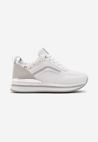 Renee - Białe Sneakersy z Ekoskóry z Brokatowymi Wstawkami i Sznurowaniem Jelise. Kolor: biały #4