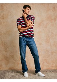 Big-Star - Koszulka męska polo w kolorowe paski Seulir 603. Okazja: na co dzień. Typ kołnierza: polo. Kolor: czerwony. Materiał: jeans, żakard, dzianina. Wzór: kolorowy, paski. Styl: klasyczny, casual, elegancki #6