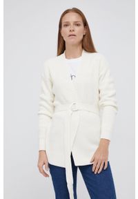 Calvin Klein Kardigan z domieszką wełny damski kolor kremowy. Okazja: na co dzień. Kolor: beżowy. Materiał: wełna. Styl: casual #4