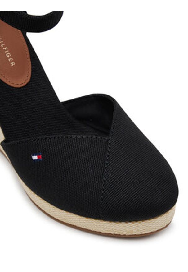 TOMMY HILFIGER - Tommy Hilfiger Półbuty Flag High Wedge Espad Closed Toe FW0FW08494 Czarny. Kolor: czarny. Materiał: materiał