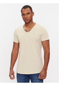 Tommy Jeans T-Shirt Jaspe DM0DM09587 Beżowy Slim Fit. Kolor: beżowy. Materiał: bawełna, syntetyk