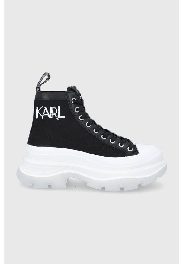 Karl Lagerfeld trampki LUNA damskie kolor czarny. Nosek buta: okrągły. Zapięcie: sznurówki. Kolor: czarny. Materiał: guma. Obcas: na platformie