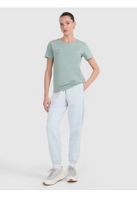 4f - 4F T-shirt regular z nadrukiem damski - turkusowy XS. Okazja: na co dzień. Kolor: turkusowy. Materiał: bawełna, materiał. Wzór: nadruk. Styl: casual #2