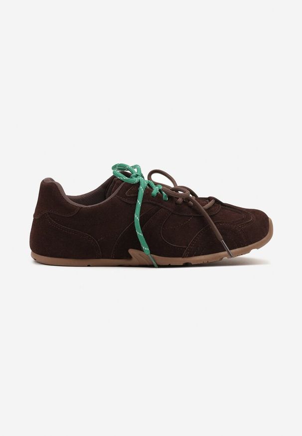 Born2be - Brązowe Sneakersy z Podwójnym Wiązaniem Xairana. Okazja: na co dzień. Kolor: brązowy. Materiał: jeans. Wzór: aplikacja. Sezon: wiosna, lato
