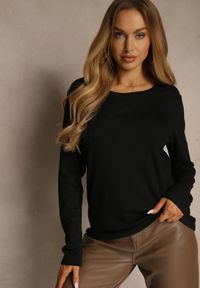 Renee - Czarna Casualowa Bluzka Longsleeve z Okrągłym Dekoltem Unaladesa. Okazja: na co dzień. Kolor: czarny. Materiał: jeans. Długość rękawa: długi rękaw. Styl: casual #4