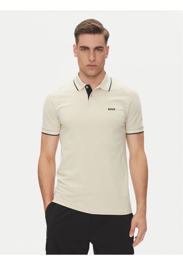 BOSS Polo Paul 50506193 Beżowy Slim Fit. Typ kołnierza: polo. Kolor: beżowy. Materiał: bawełna