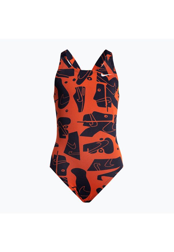 Strój pływacki jednoczęściowy dziecięcy Nike Multiple Print Fastback. Kolor: pomarańczowy. Wzór: nadruk