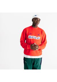 Bluza sportowa oversize unisex Decathlon AFLF czerwona. Kolor: pomarańczowy, czerwony. Materiał: elastan, tkanina, bawełna, materiał, poliester, prążkowany. Sport: fitness