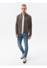 Ombre Clothing - Kurtka męska przejściowa C453 - ciemnobrązowa - XXL. Typ kołnierza: bez kaptura, kołnierzyk stójkowy. Kolor: brązowy. Materiał: materiał, poliester #3