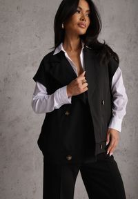 Renee - Czarna Dwurzędowa Kamizelka Oversize o Garniturowym Kroju Edoriela. Kolor: czarny. Materiał: poliester, koronka #7