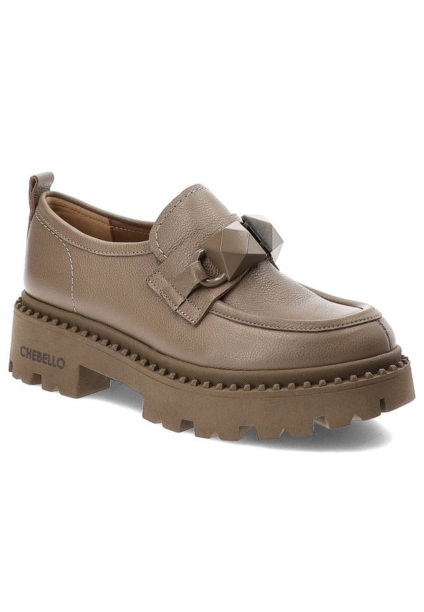 CheBello - Brązowe Półbuty Chebello Modne Skórzane Mokasyny Damskie. Okazja: na co dzień. Kolor: brązowy. Materiał: skóra. Styl: casual, klasyczny, elegancki