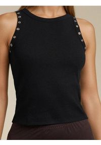 Sinsay - Prążkowany top z ozdobnymi dżetami - czarny. Kolor: czarny. Materiał: prążkowany #1