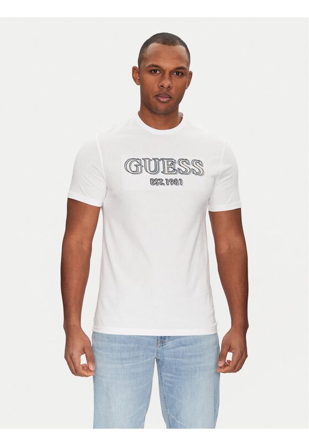 Guess T-Shirt M5GI07 I3Z14 Biały Slim Fit. Kolor: biały. Materiał: bawełna