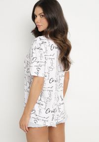 Born2be - Biały T-shirt Oversize z Bawełny Zdobiony Nadrukiem Sinelra. Okazja: na co dzień. Kolor: biały. Materiał: bawełna. Wzór: aplikacja, nadruk. Styl: klasyczny, elegancki, casual #7