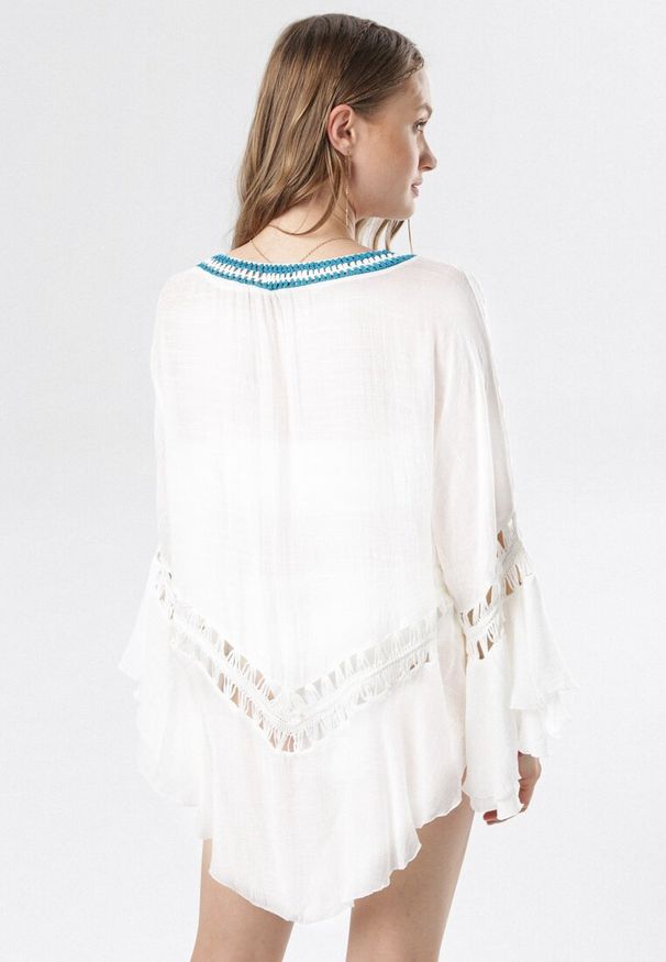 Born2be - Biała Tunika Raylee. Kolor: biały. Długość rękawa: długi rękaw. Długość: długie. Wzór: ażurowy. Styl: boho