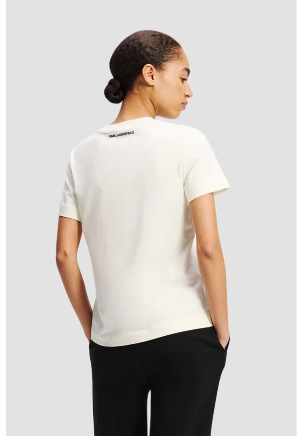 Karl Lagerfeld - KARL LAGERFELD Beżowy damski t-shirt Ikon Sketch Choupette, Rozmiar XS. Kolor: beżowy