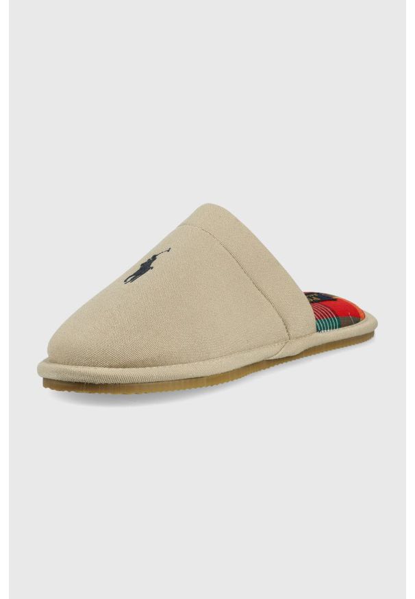 Polo Ralph Lauren kapcie KLARENCE kolor beżowy. Kolor: beżowy. Materiał: materiał, guma
