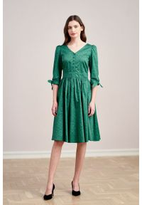 Marie Zélie - Sukienka Odette Idella zielona. Kolor: zielony. Materiał: bawełna, satyna, skóra, materiał #8