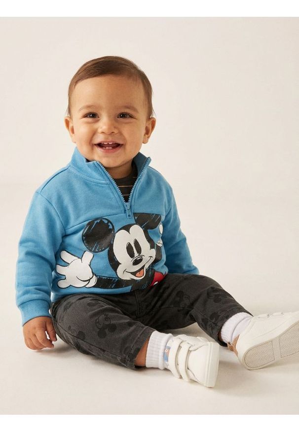 Sinsay - Jeansy pull on ze wzorem Mickey Mouse - szary. Kolor: szary. Materiał: jeans. Wzór: motyw z bajki