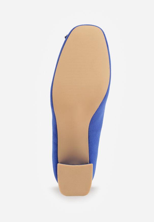 Renee - Niebieskie Czółenka Vices na Słupku ze Skórzaną Wkładką Ozdobione Cyrkoniami Fonamira. Okazja: na co dzień. Kolor: niebieski. Materiał: skóra. Wzór: aplikacja. Obcas: na słupku. Styl: klasyczny, casual