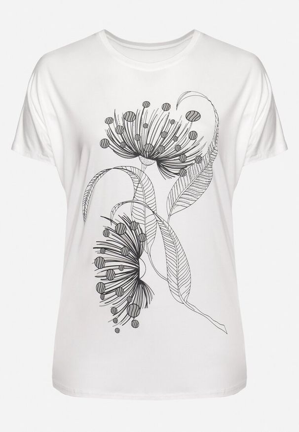 Born2be - Biały T-shirt z Ozdobnym Nadrukiem i Cyrkoniami Colilena. Okazja: na co dzień. Kolor: biały. Wzór: nadruk. Styl: klasyczny, elegancki, casual