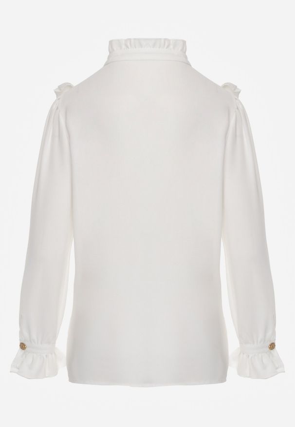 Born2be - Biała Koszula z Żabotem i Falbankami Livjos. Typ kołnierza: kołnierz z falbankami, z żabotem. Kolor: biały. Materiał: tkanina. Wzór: gładki