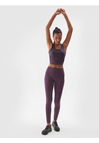 4f - 4F Legginsy treningowe ze średnim stanem damskie - fioletowe XL. Kolor: fioletowy. Materiał: dzianina, włókno, syntetyk, materiał, elastan. Wzór: gładki, ze splotem, jednolity. Sport: fitness