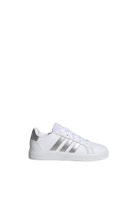 Buty do chodzenia dla dzieci Adidas Grand Court Lifestyle Tennis Lace-Up. Kolor: biały, wielokolorowy, szary. Materiał: guma, syntetyk, materiał. Sport: turystyka piesza