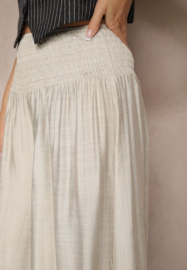 Renee - Jasnoszare Spodnie o Szerokim Kroju Kuloty High Waist o Długości 7/8 Ulanova. Okazja: na co dzień. Stan: podwyższony. Kolor: szary. Długość: długie. Styl: casual, elegancki