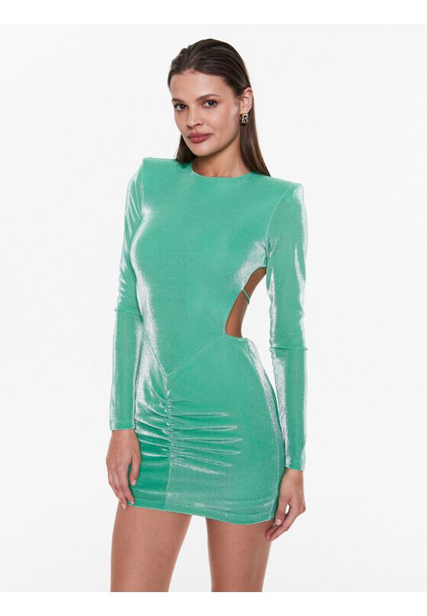 ROTATE Sukienka koktajlowa Metallic Nylon RT2353 Zielony Slim Fit. Kolor: zielony. Materiał: nylon, syntetyk. Styl: wizytowy