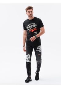 Ombre Clothing - T-shirt męski z nadrukiem S1434 V-22C - czarny - XXL. Kolor: czarny. Materiał: bawełna. Wzór: nadruk. Styl: klasyczny