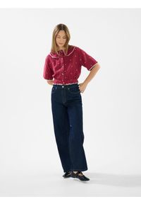 Reserved - Bawełniana koszula z haftem - czerwony. Kolor: czerwony. Materiał: bawełna. Wzór: haft #1