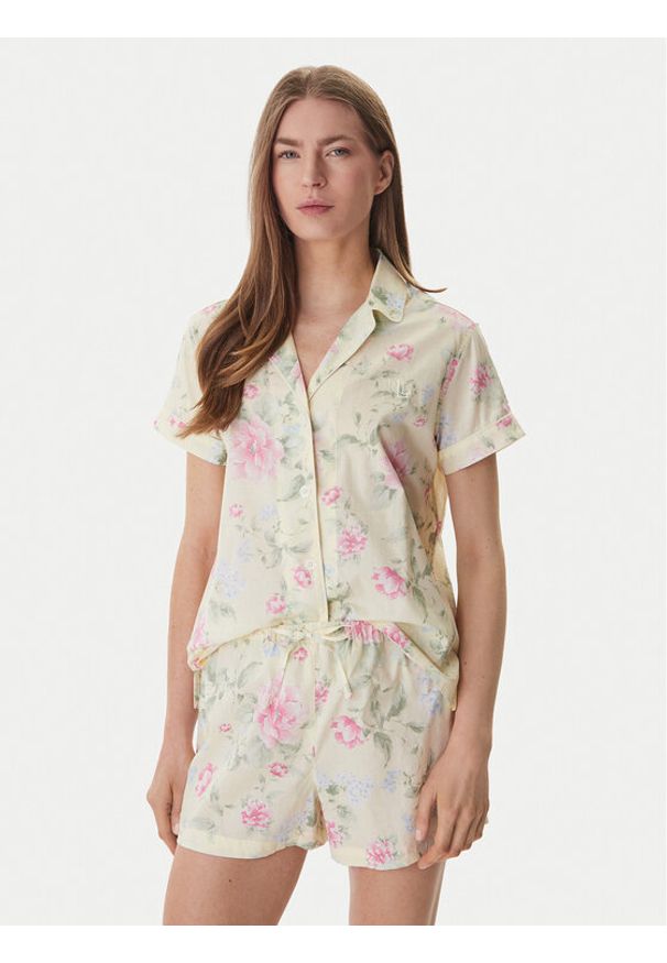 Lauren Ralph Lauren - LAUREN RALPH LAUREN Piżama ILN12493 Żółty Regular Fit. Kolor: żółty. Materiał: bawełna