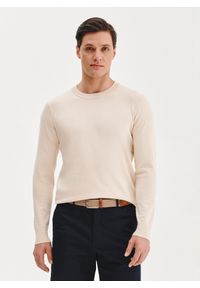 Pako Lorente - PAKO LORENTE – Beżowy sweter męski o-neck. Kolor: beżowy, niebieski. Materiał: wiskoza, poliamid. Wzór: gładki. Sezon: wiosna