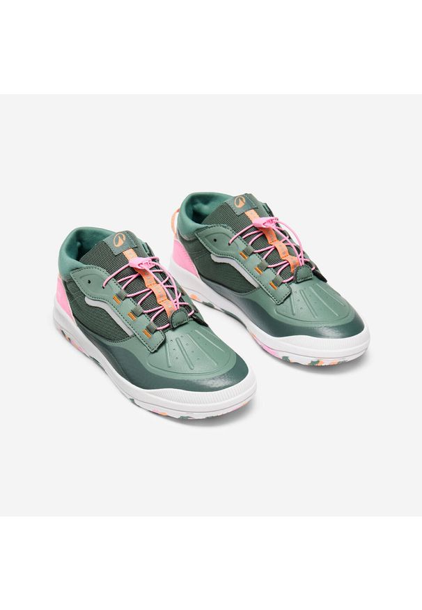 Buty sportowe dla dzieci Decathlon waterproof. Kolor: zielony, pomarańczowy, różowy, wielokolorowy. Materiał: poliester, kauczuk. Sport: turystyka piesza